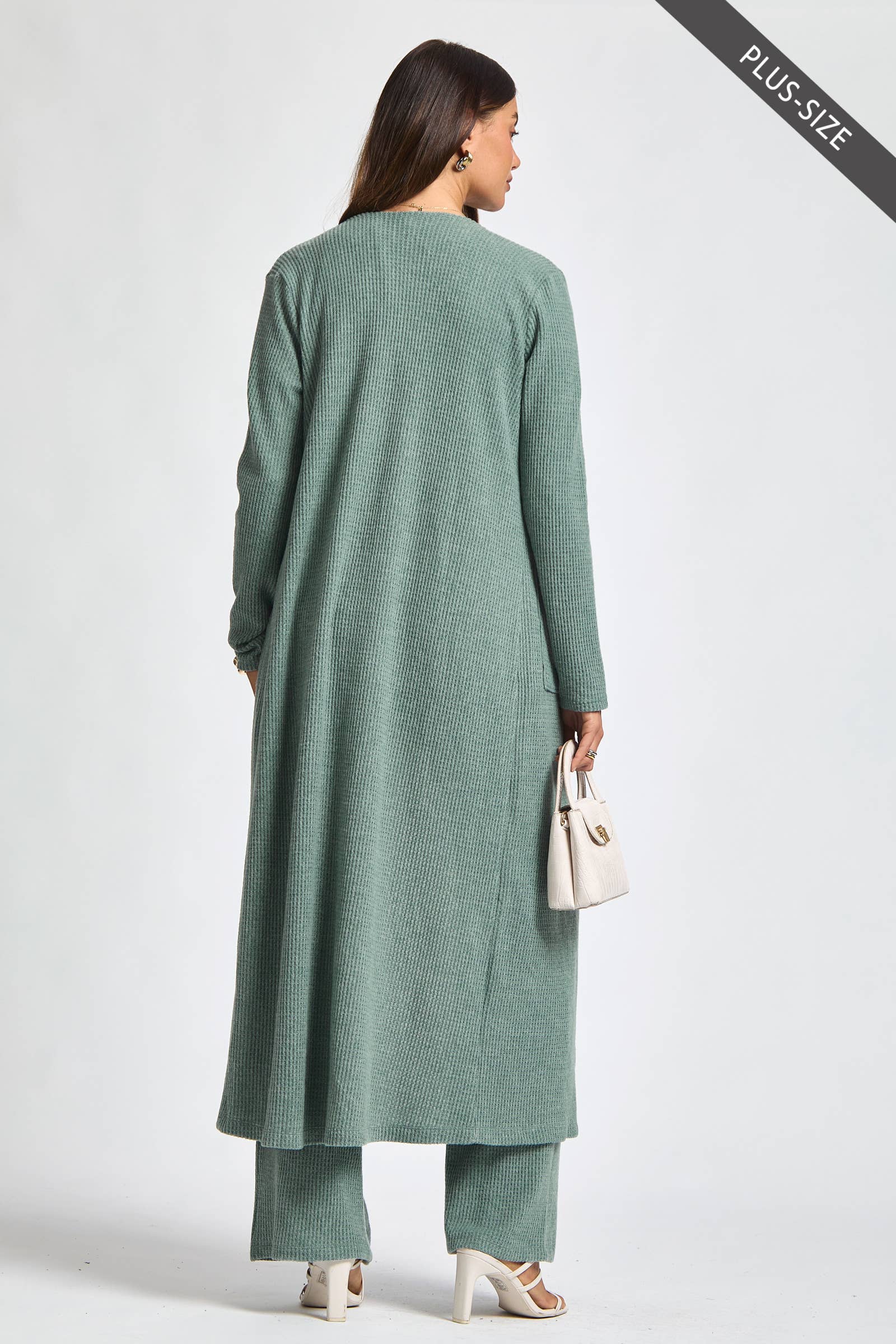 Dear Scarlett - Wholesale Lounge Set - Women's - PLUS SIZE Thermal Sleeveless Tank + Cardigan + Relaxed Pants10