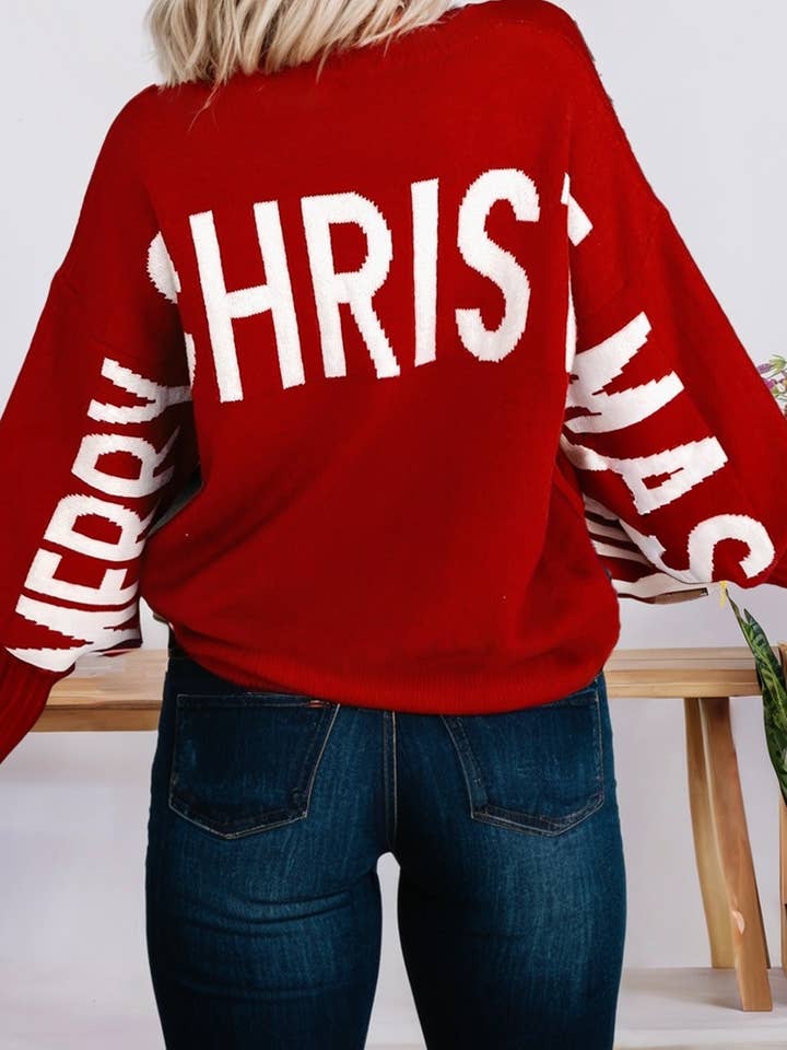 HO HO HO MERRY CHRISTMAS Drop Shoulder Loose Sweater (S-XL) for wholesale by 66DISCO