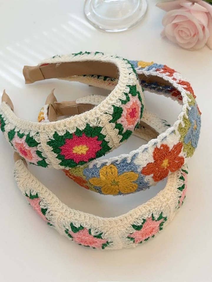 Colorful Flower Knit Wide Headbands DP25B876 for wholesale by Dipped Shop