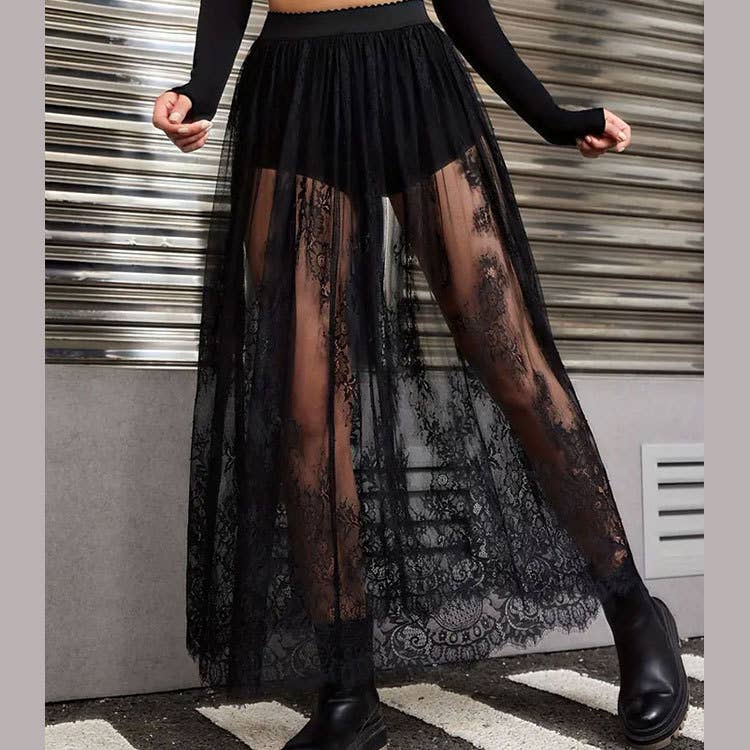 Lily Clothing - Wholesale Skirt - Women's - Dark Gothic lace see-through high-waisted skirt5