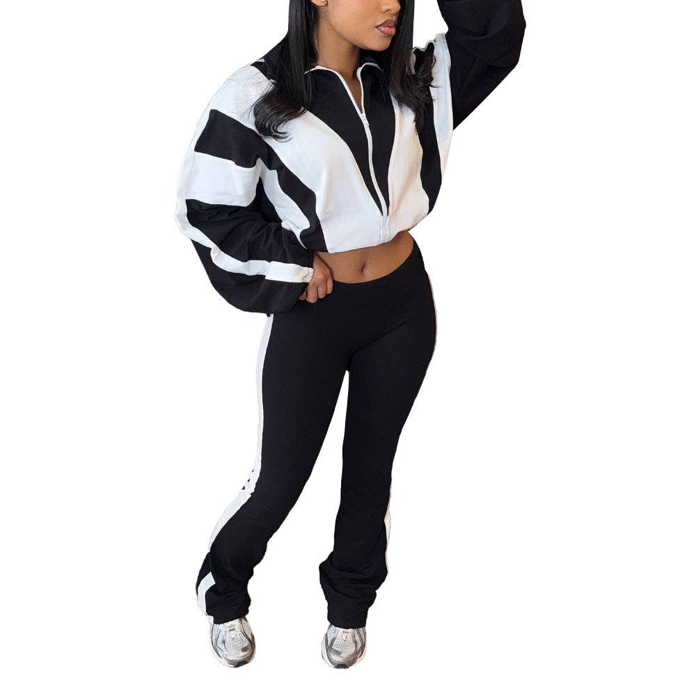 MB Fashion Wholesale - Wholesale Top & Pant Set (NOT Loungewear) - Women's - EVERY FASHION Zip-Up Crop Jacket & High-Waist Jogger Set HR250150