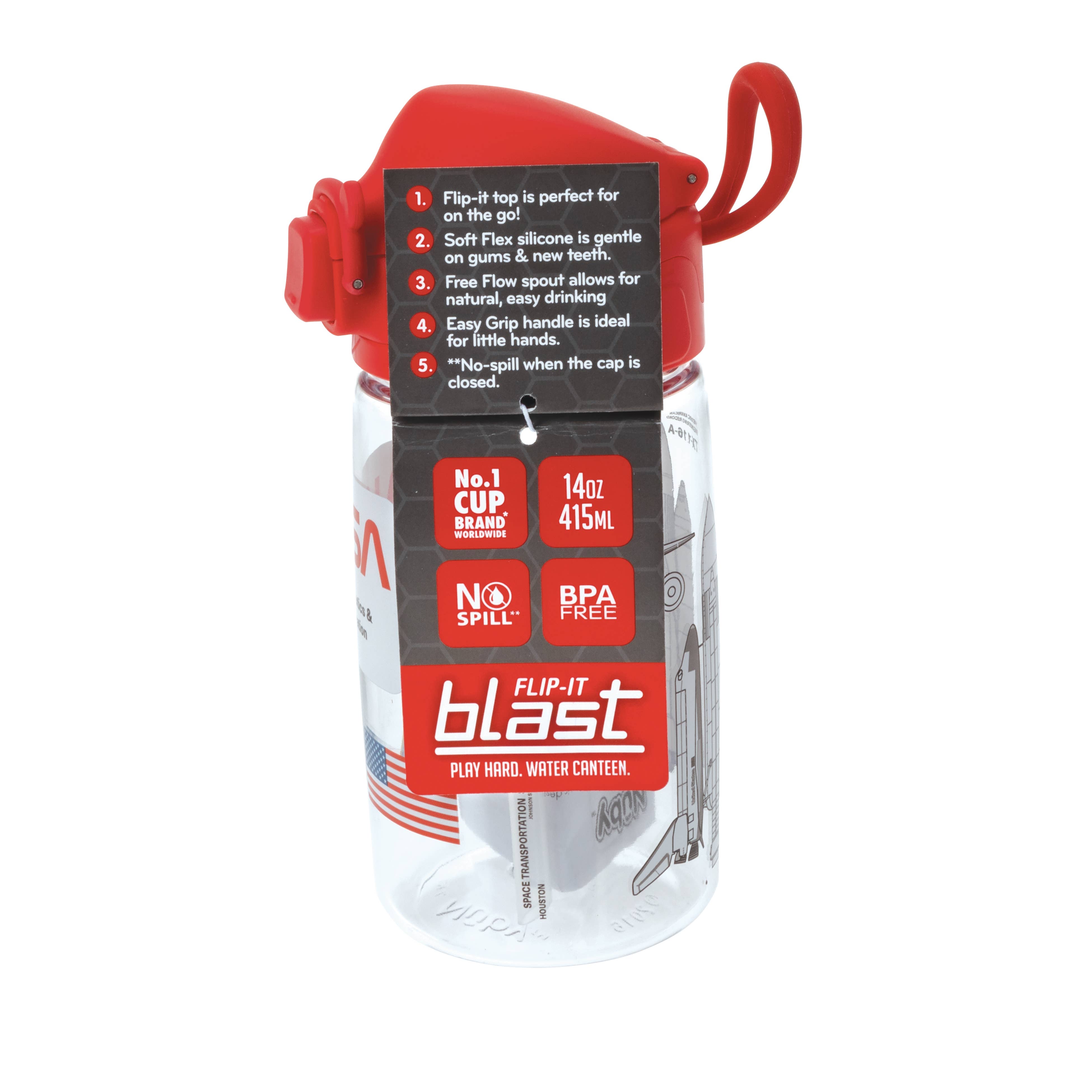 Nuby - Wholesale Drinking Glass/Cup - Kids & Baby - 14oz Tritan NASA Blast Flip-it Cup with Soft Spout4