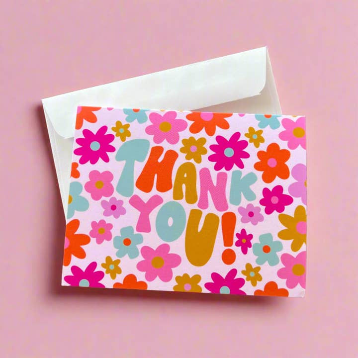 Elle Nicole - Wholesale Thank you card - Greeting Card - Retro Floral 'Thank You'1