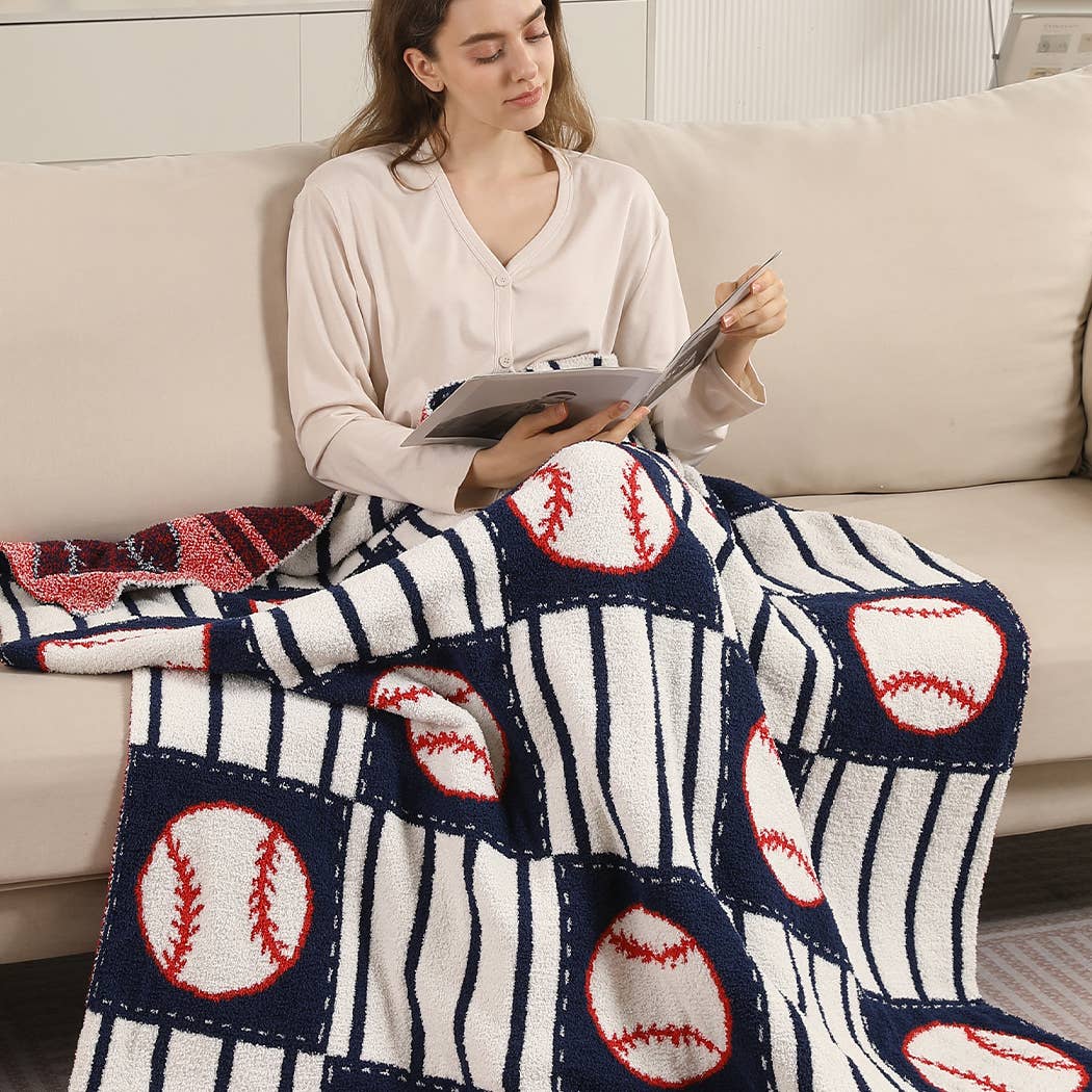 NAVY Baseball Pattern Print Cozy Throw Blanket for wholesale on Faire4