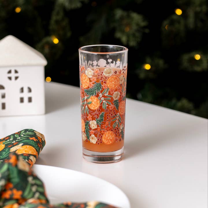 1canoe2 | One Canoe Two Paper Co. - Wholesale Drinking Glass/Cup - Yuletide Blooms Tall Holiday Juice Glass Set3