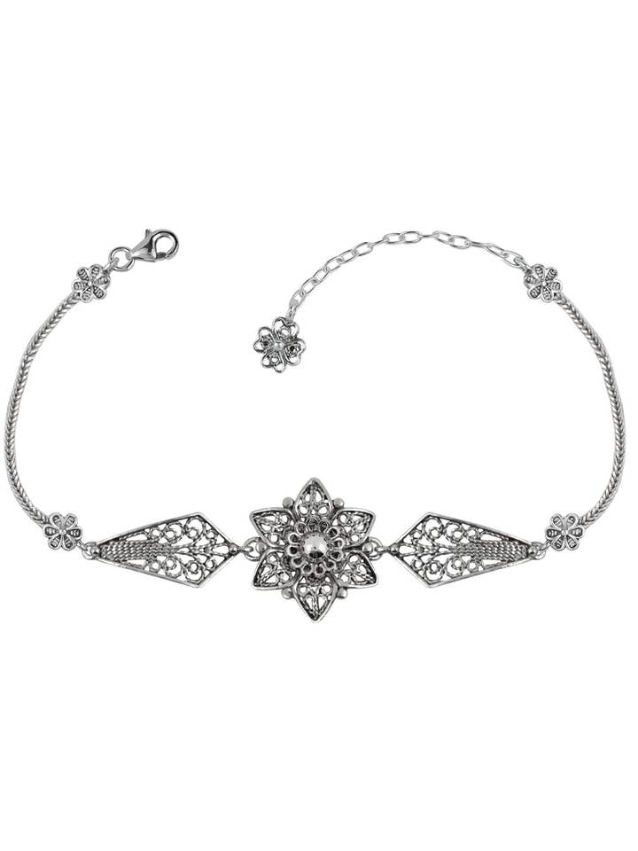 Sterling Silver Lily Flower Woman Link Bracelet for wholesale by Filigranist Jewelry