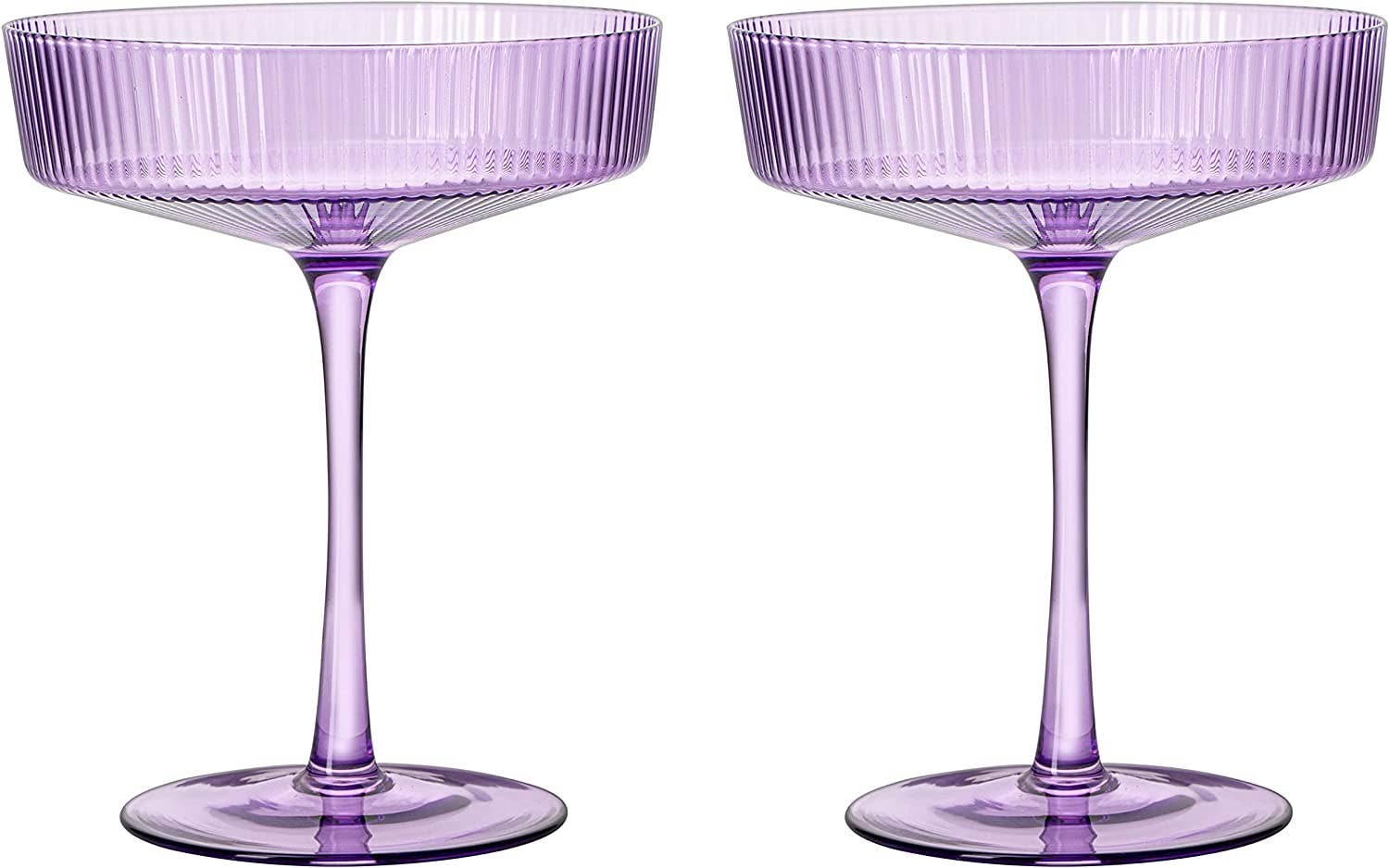 The Wine Savant /  Khen Glassware – wholesale Cocktail/liquor glass – Set of 2 Ripple Ribbed Cocktail Coupe Colored Glasses | 8oz6