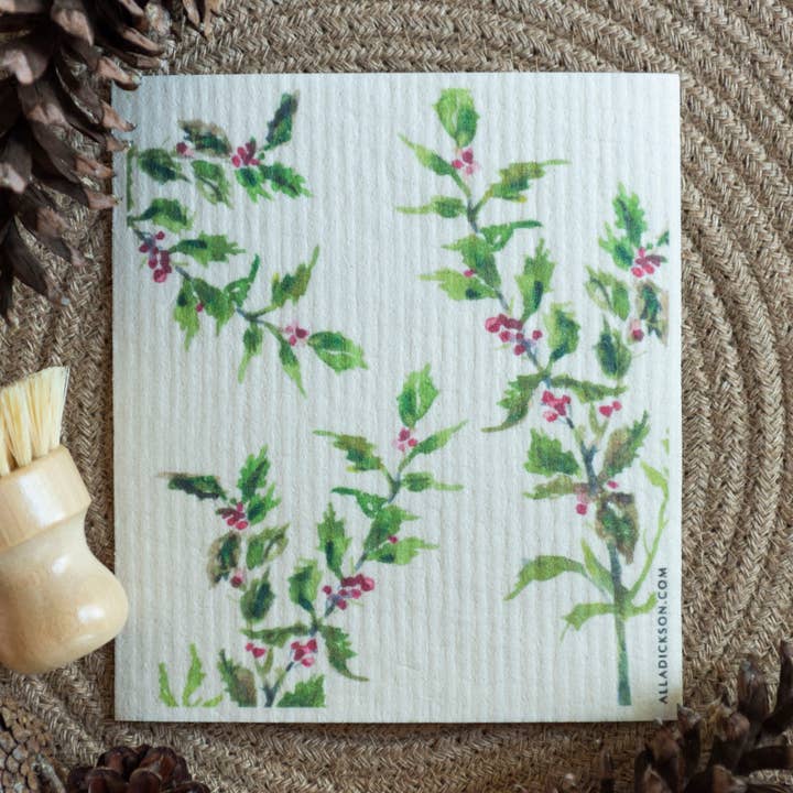 Torchon de Noël Holly Torchon de Noël Holly pour la vente par Alla Dickson Art