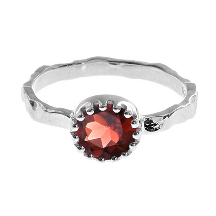 Kara garnet facet textured band ring for wholesale by Kali Ma Designs - Sterling Silver Jewellery