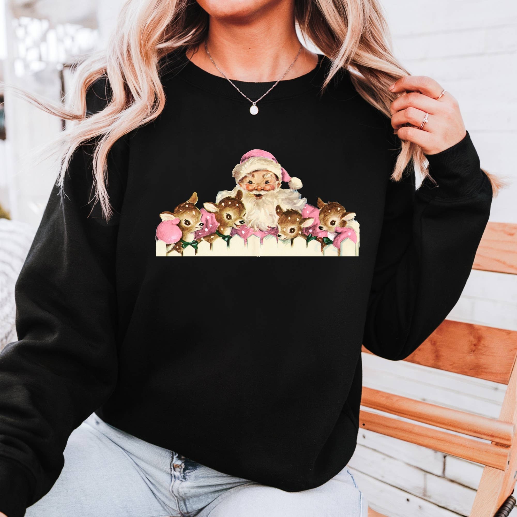 DTF Office - Wholesale Sublimation Transfer - Vintage Pink Santa Reindeer DTF Transfer3