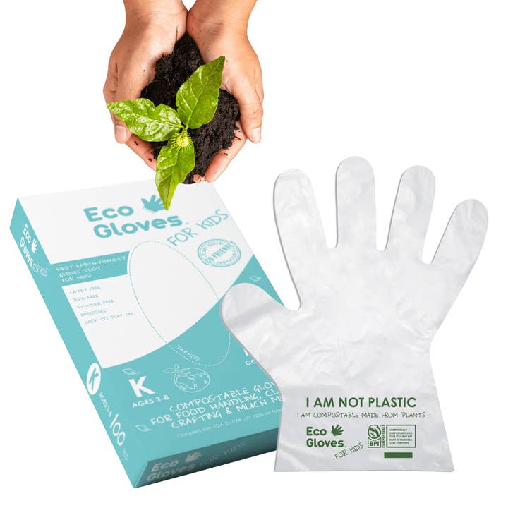 Kids Youth-Size Compostable Disposable Gloves - Clear (100 gloves/box) for wholesale by Eco Gloves