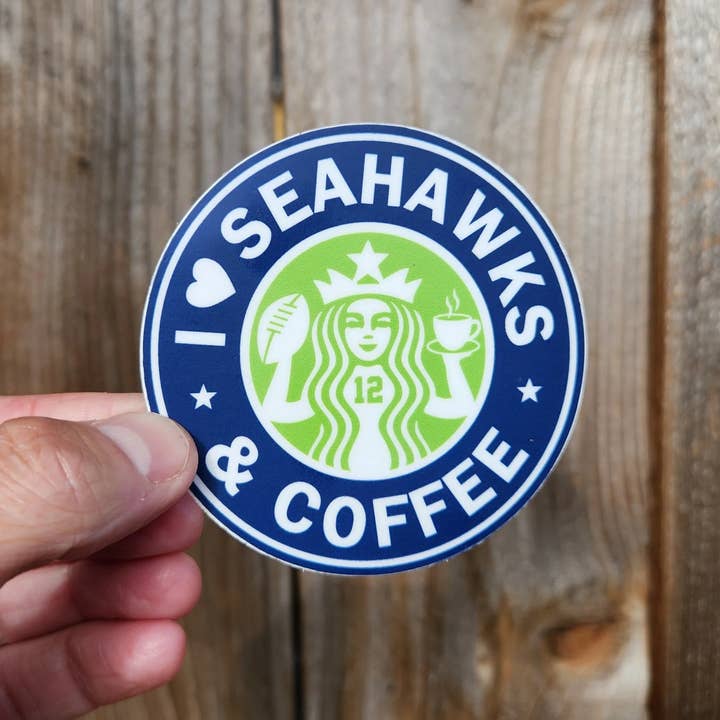 Discovery Stickers - Wholesale Sticker - I Love Seahawks & Coffee Vinyl Sticker