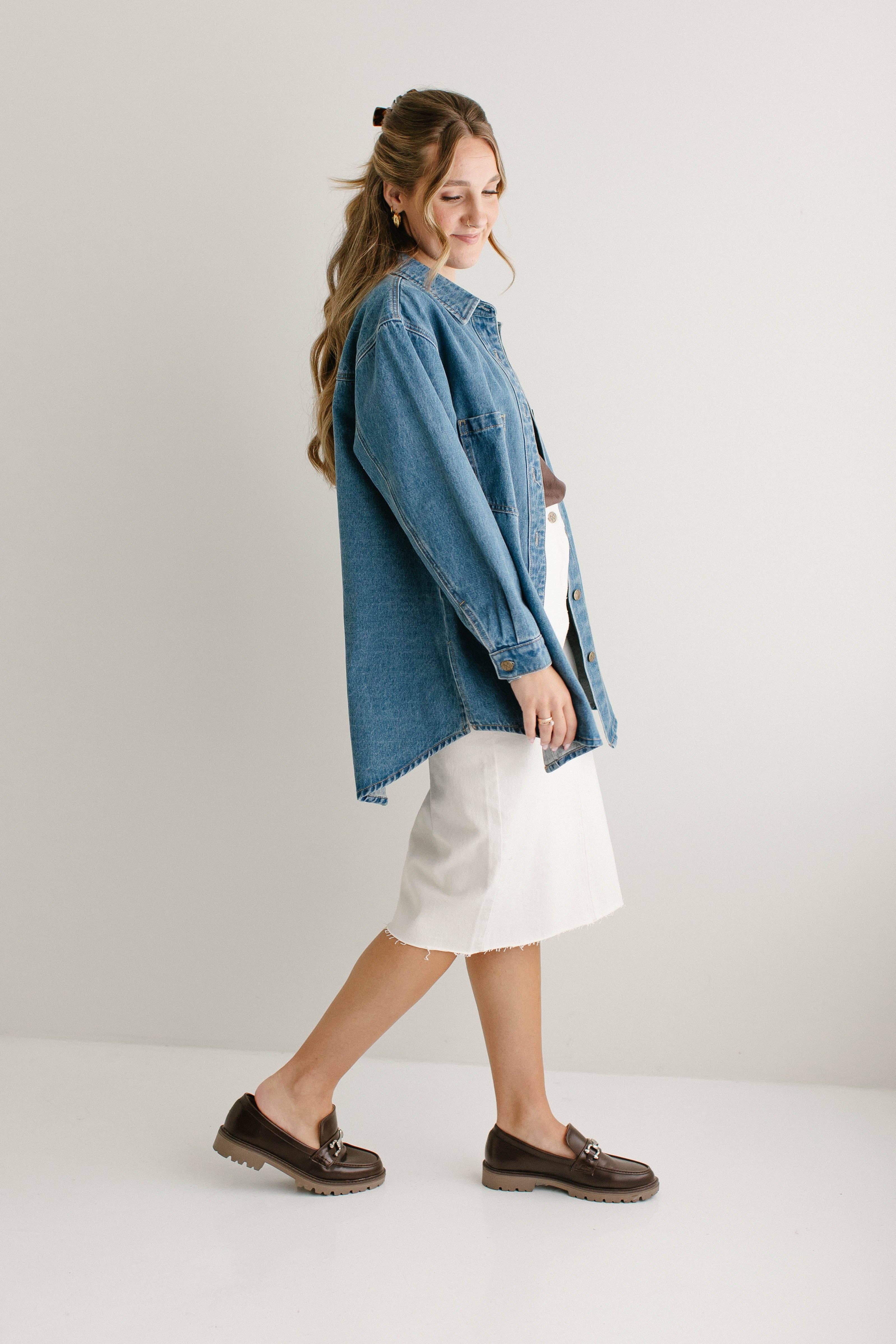 Medium Wash 'Kerry' Cotton Denim Overshirt for wholesale on Faire4