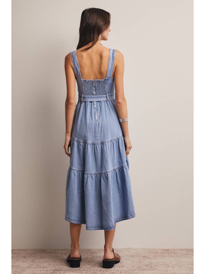 Forte - Wholesale Dress - Women's - Tiered Denim Maxi Dress FD002318