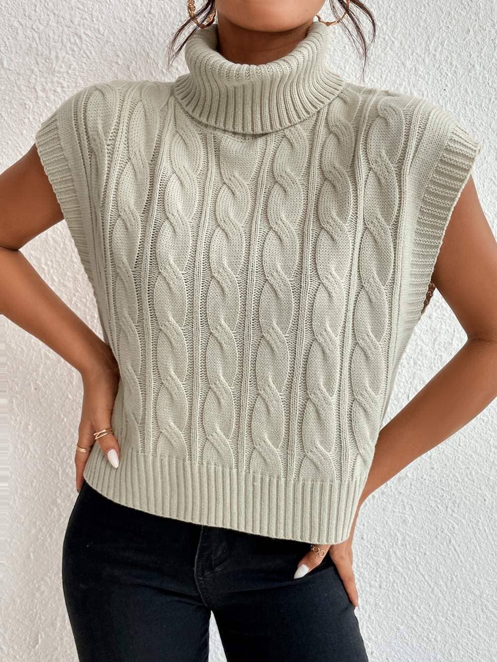 APRICOT Y2K Chunky Cable Knit Turtleneck Sweater Vest for wholesale on Faire1