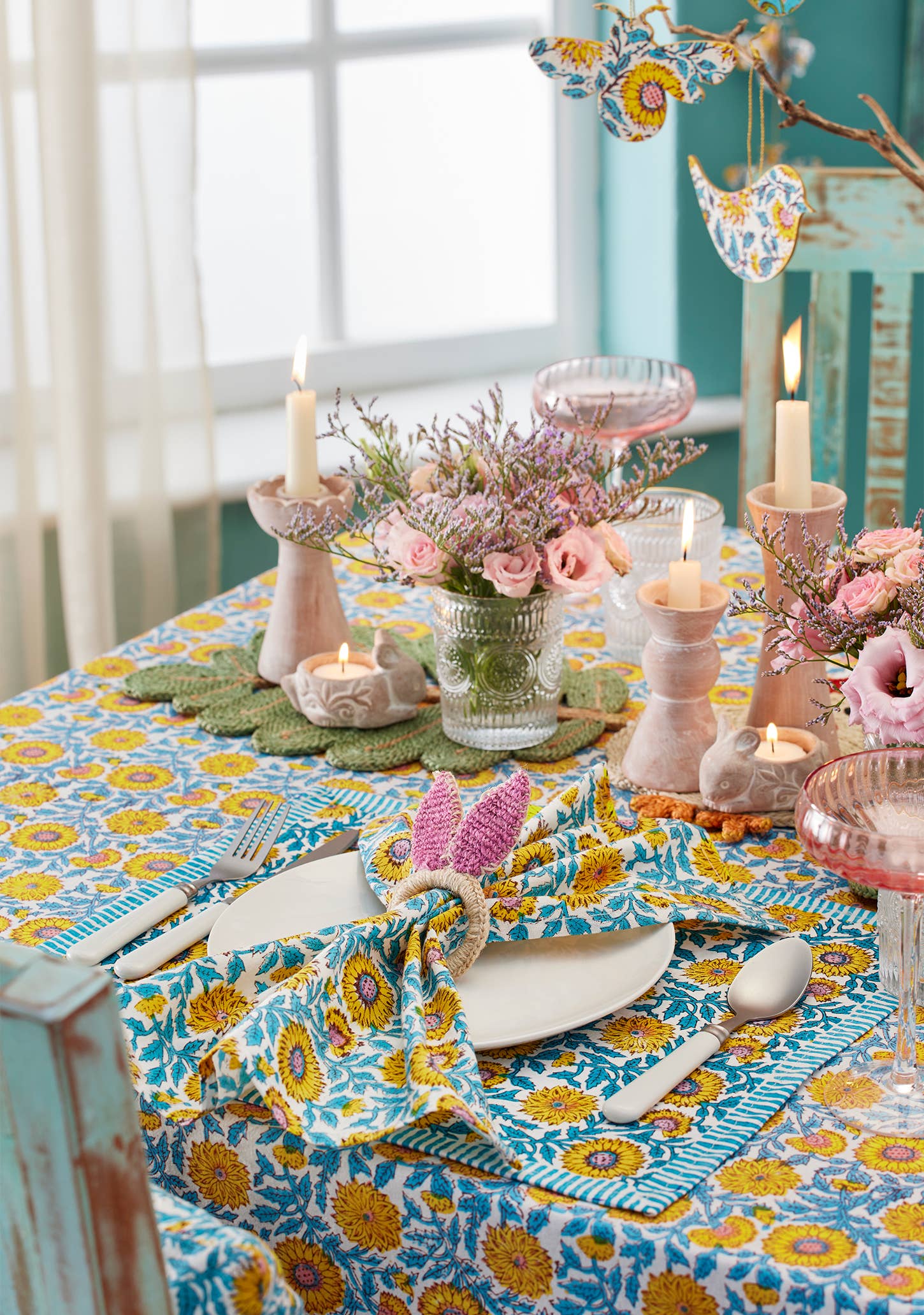 Namaste - Wholesale Tablecloth - Block Print Tablecloth - Sunflower2