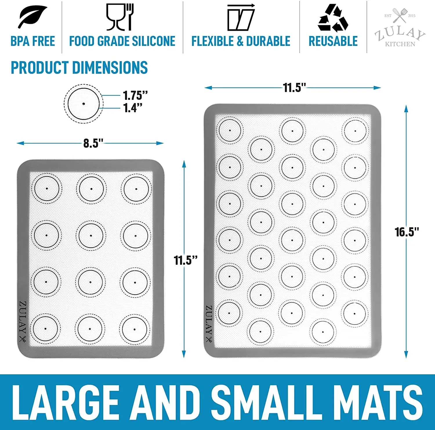 Zulay Kitchen - Wholesale Baking Sheet/Mat - Macaron Silicone Baking Mats With Pre-printed - Set of 42