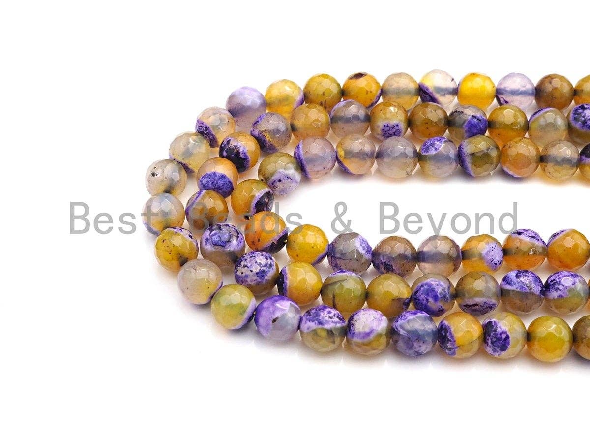 BestBeads&Beyond - Wholesale Beads - Natural Purple Yellow Fire Agate Beads, 6mm/8mm/10mm Round Faceted Fire Agate Beads, 15.5" Full Strand, Sku#UA704