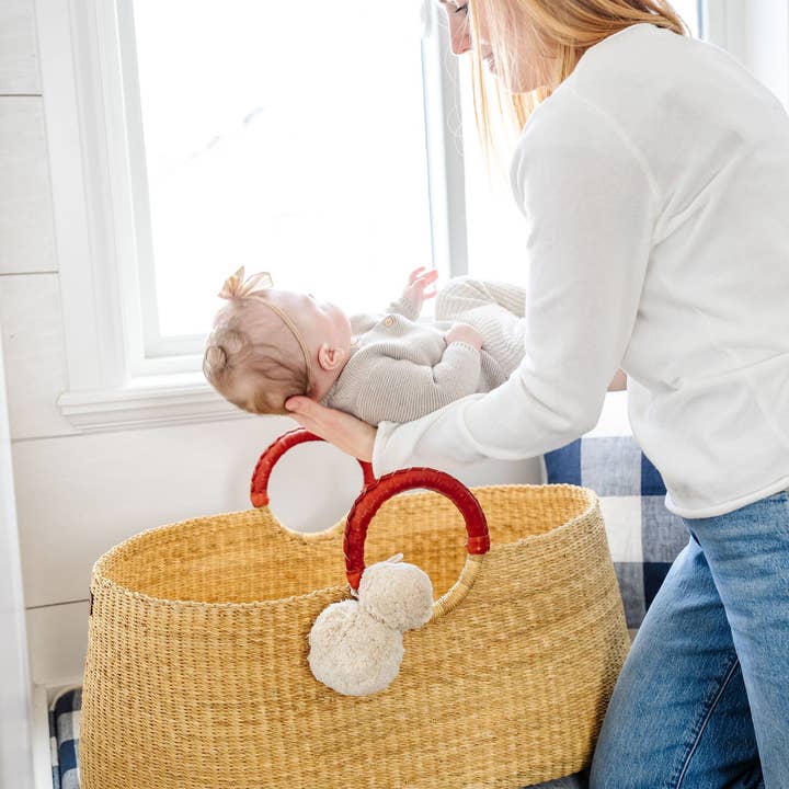 MOOGCO Silver Nursing Cups - Wholesale Bassinet - Baby - African Moses Basket <br>Cognac Circle Handle2