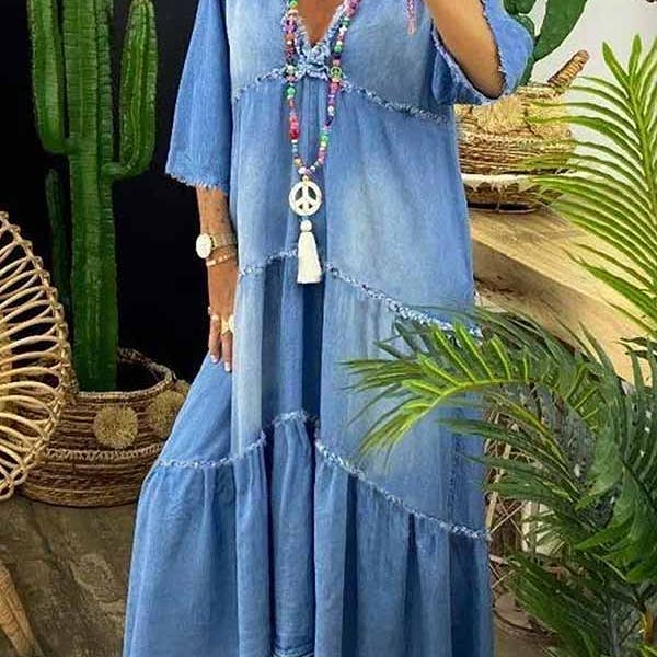 Half Sleeves Loose Fringed Pleated Split-Joint V-Neck Maxi Dresses and other Purchase Wholesale grote maten kleding. Free Returns & Net 60 Terms on Faire trending on Faire.
