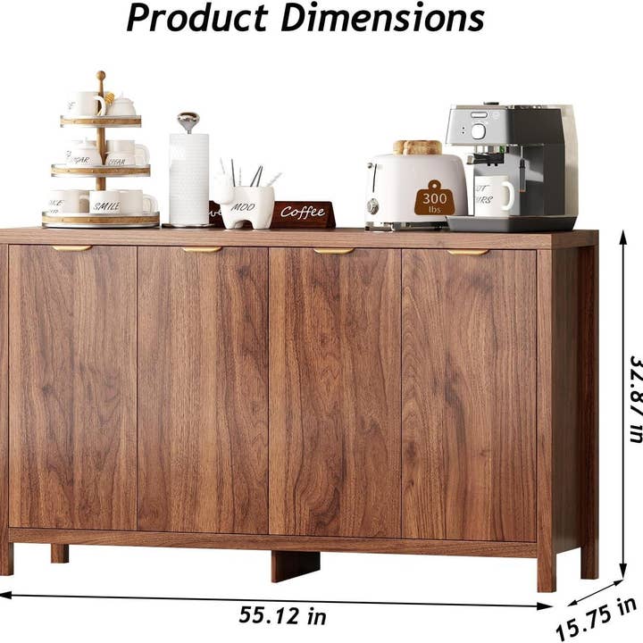 ShipItFurniture - Wholesale Cabinet - Walnut 55 Inch Buffet Sideboard With Gold Handles 4 Doors1