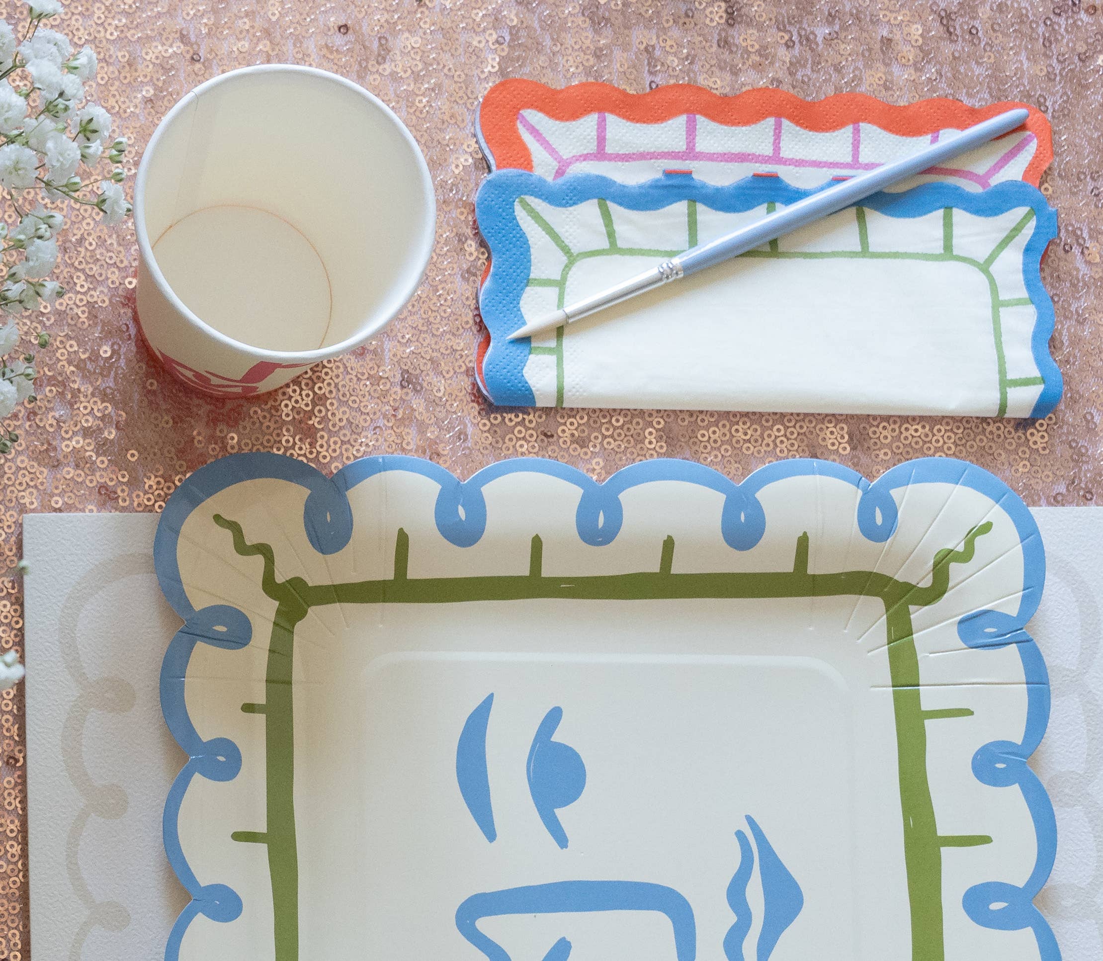 POP Party Supplies, LLC – wholesale Disposable napkin – Bright Scalloped Napkins (x 12) - Art Party Collection 1