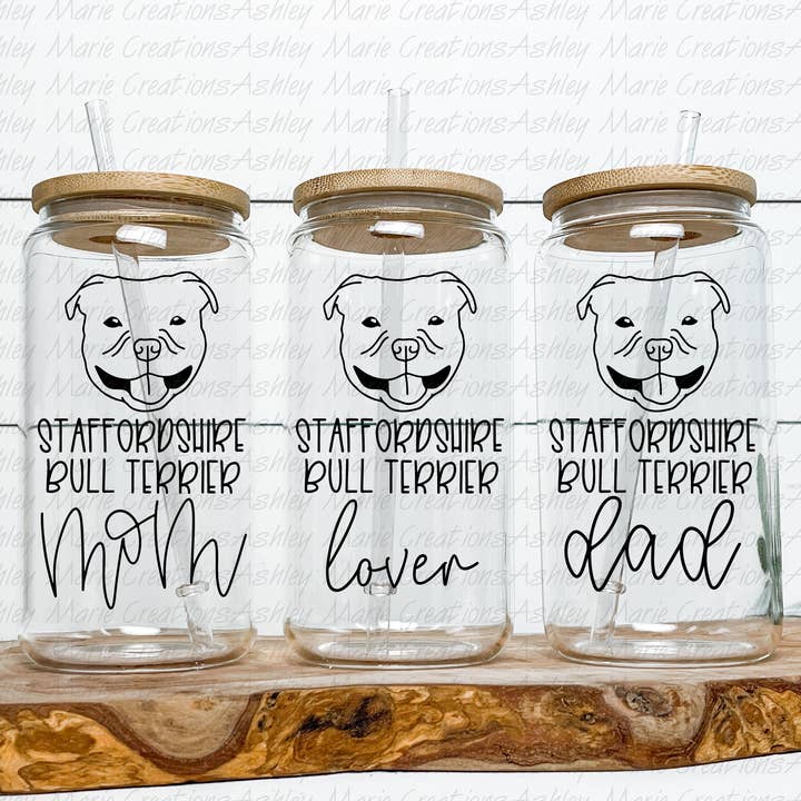 Staffordshire Bull Terrier - Can Glass for wholesale by Ashley Marie Creations