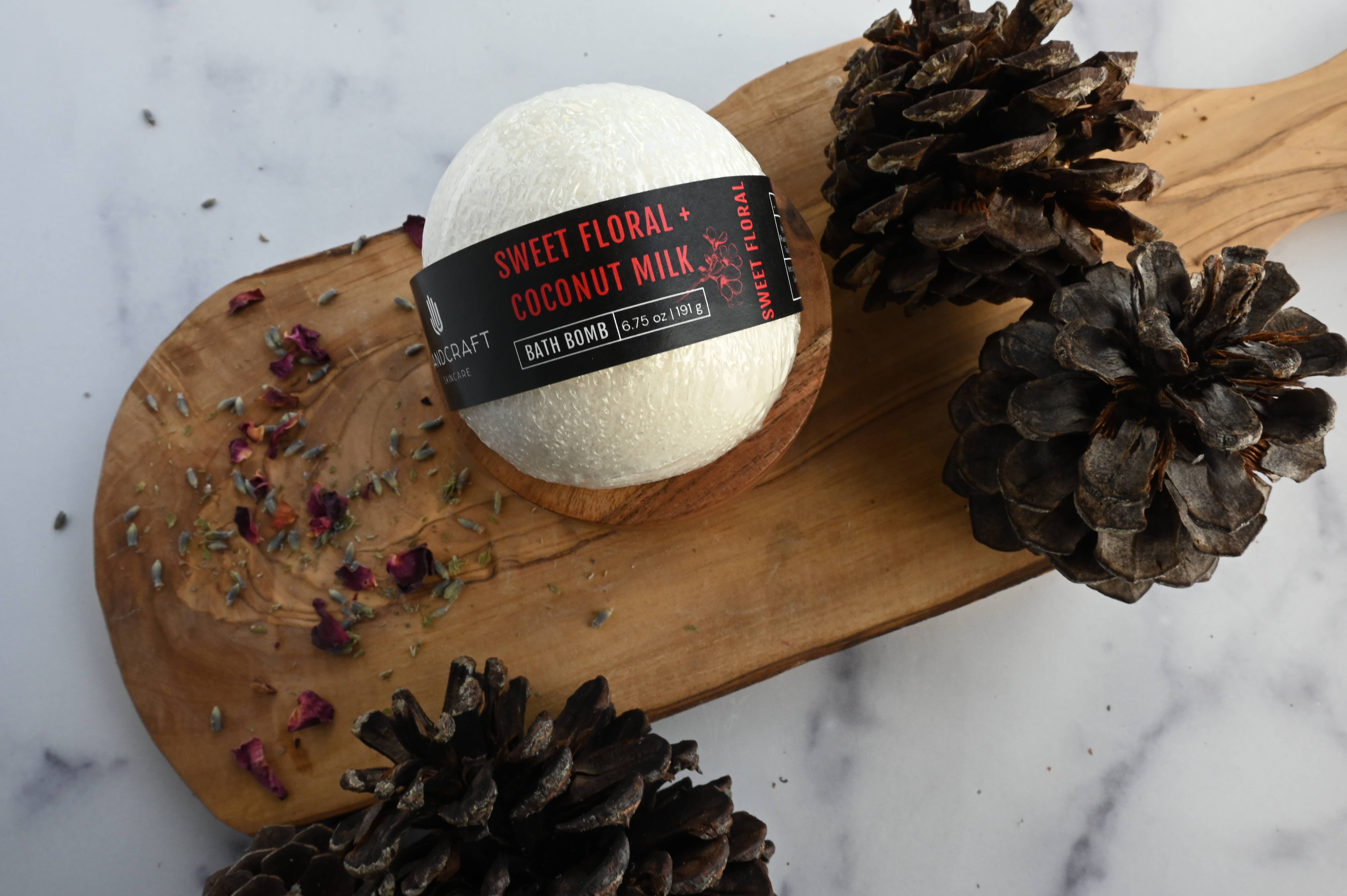 HandCraft Skincare - Wholesale Bath Bomb/Fizz - Sweet Floral + Coconut Milk Bath Bomb2