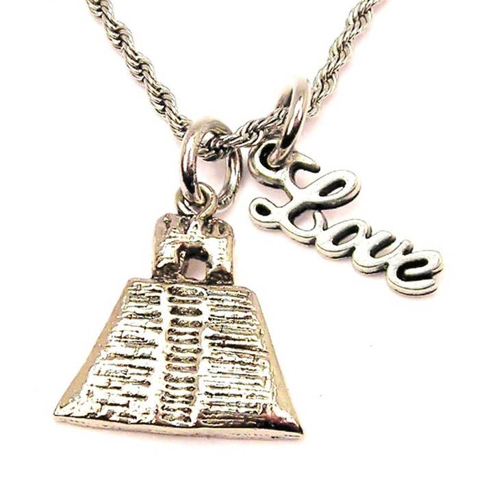 Chubby Chico Charms - Wholesale Pendant/Charm Necklace - Mayan Temple 20" Rope Necklace With Love Accent Travel