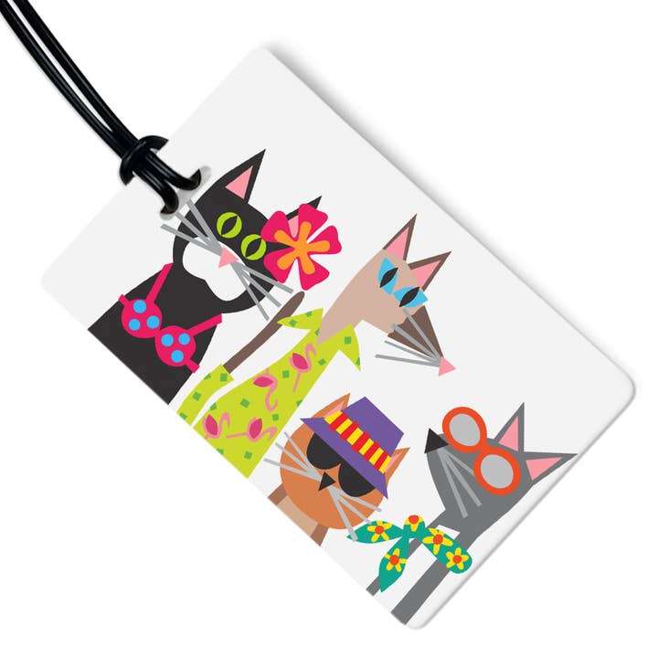R. Nichols Stationery & Gifts - Wholesale Luggage Tag - Summer Kitties Luggage Tag w/ Black Strap