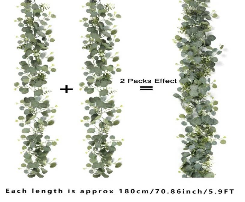Kiyo Home - Vente Fleurs artificielles - Ensemble de 2 guirlandes artificielles d’eucalyptus vert2