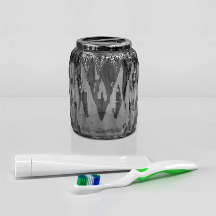 nu steel - Wholesale Toothbrush Holder - Glacier Black Glass & Nickel Steel Toothbrush Holder4