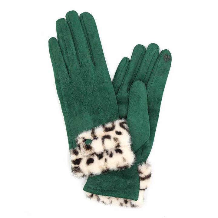 anbfashion - Wholesale Gloves - Women's - LEOPARD FAUX FUR CUFF SMART TOUCH GLOVES MG-0084