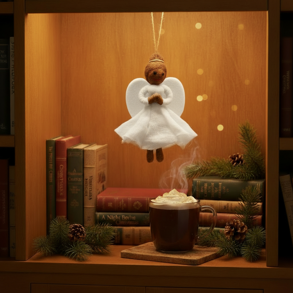 Felt So Good - Vente Objets de décoration - Ange de Noël artisanal en feutre équitable suspendu pour sapin4