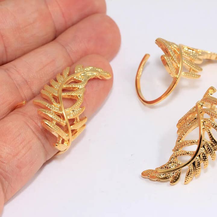 Anillo de hoja de laurel envolvente en oro brillante de 24k de 19-20mm, BRT774 para venta al por mayor de QueenJewelryM