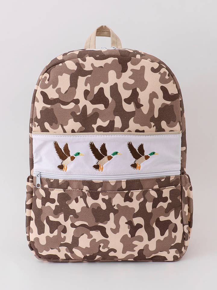 Camouflage eend borduurwerk canvas rugzak voor wholesale door Mom & Co.