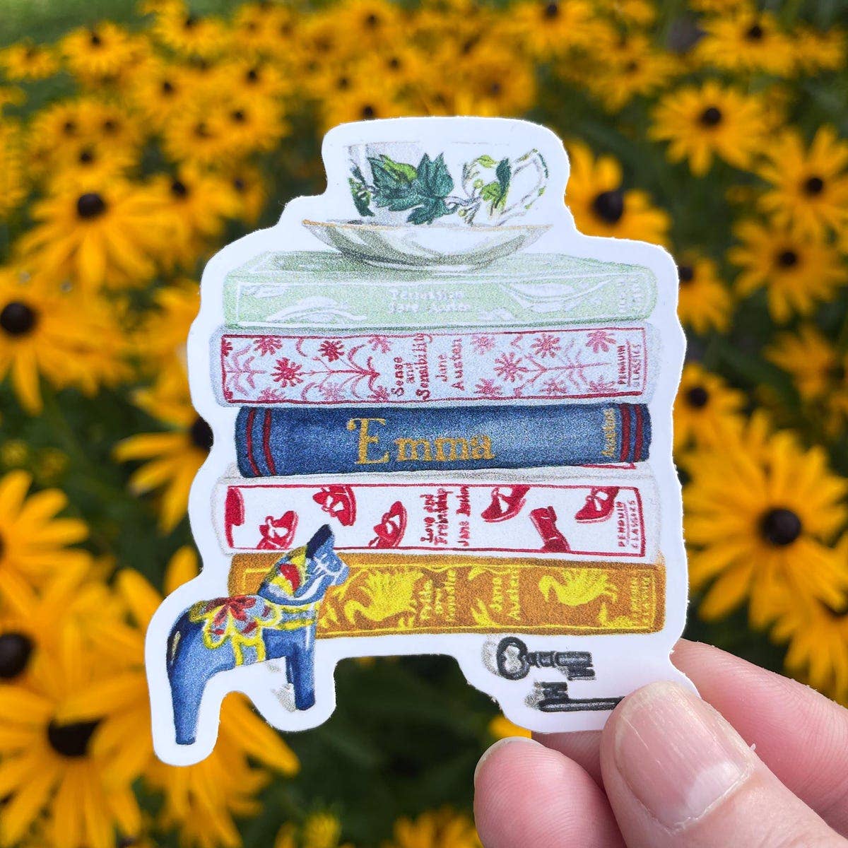 Hen and Chick Art - Wholesale Sticker - Jane Austen Book Stack Sticker2