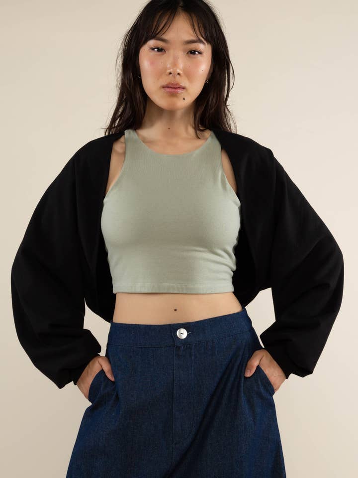 Black Ridge Fleece Shrug for wholesale on Faire