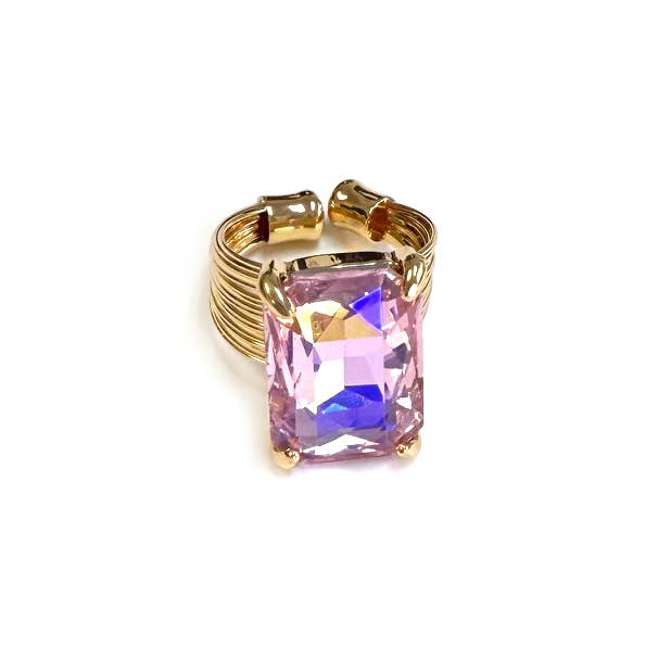 StarryNYC - Wholesale Cocktail/Statement Ring - Square Glass Cushion Cut Cocktail Adjustable Wire Ring30