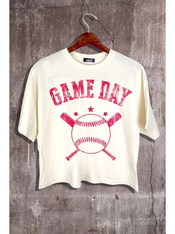 MINEB – wholesale Screen printed t-shirt – Women′s – Game Day Baseball Crop Top
