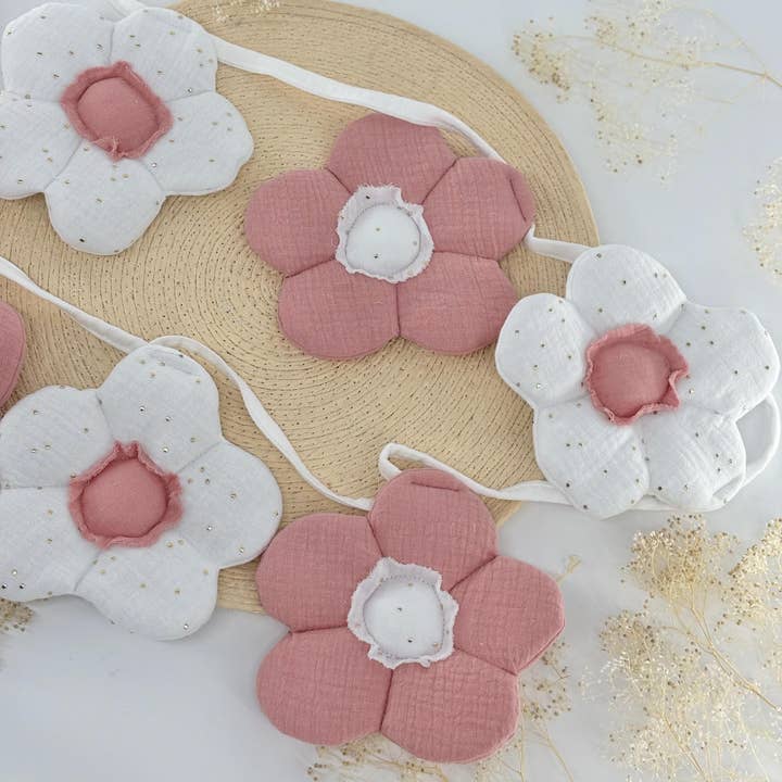 Boho cotton muslin garland ,Kids garland with flowers for wholesale by Velvet White