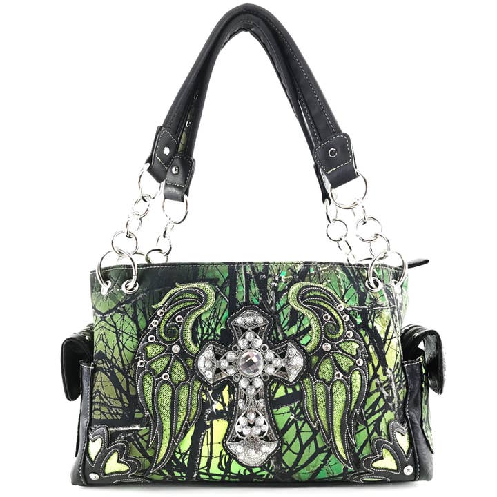 Lunar Deer - Wholesale Shoulder Bag - Women's - Cross Angel Wings Tree Camouflage Women's Handbag Purse