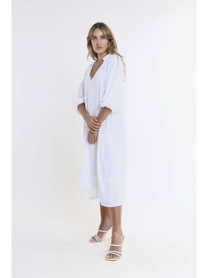 TINA Stephens Italy/Tees By Tina – Großhandel Kleid – Damen – Katrina Blouson-Ärmel Leinenkleid (DLS103)2