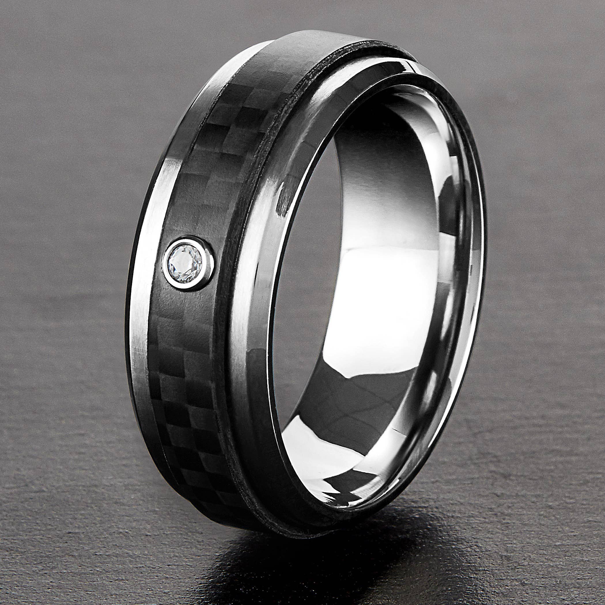 West Coast Jewelry - Wholesale Jewelry - Men's - Men's Cubic Zirconia Carbon Fiber Ring2