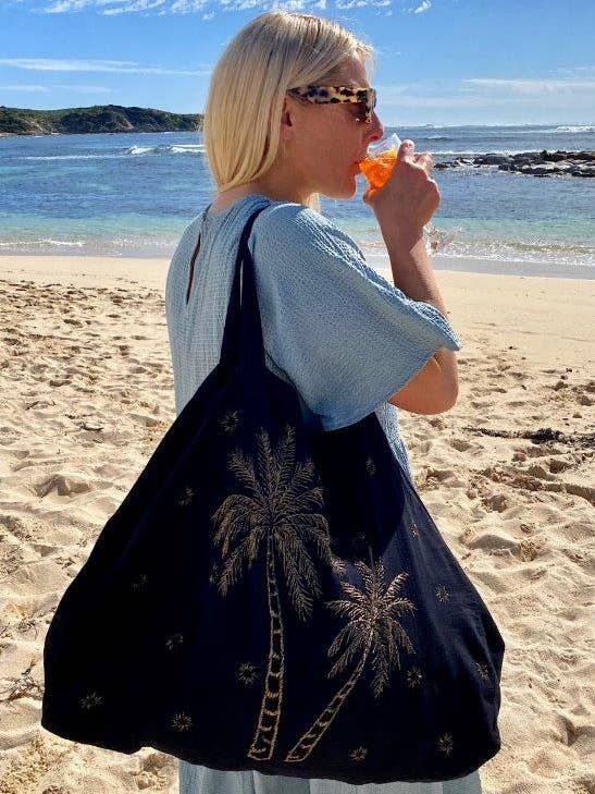 Isla Tote - Palm Paradise - Black for wholesale by Isla Sol