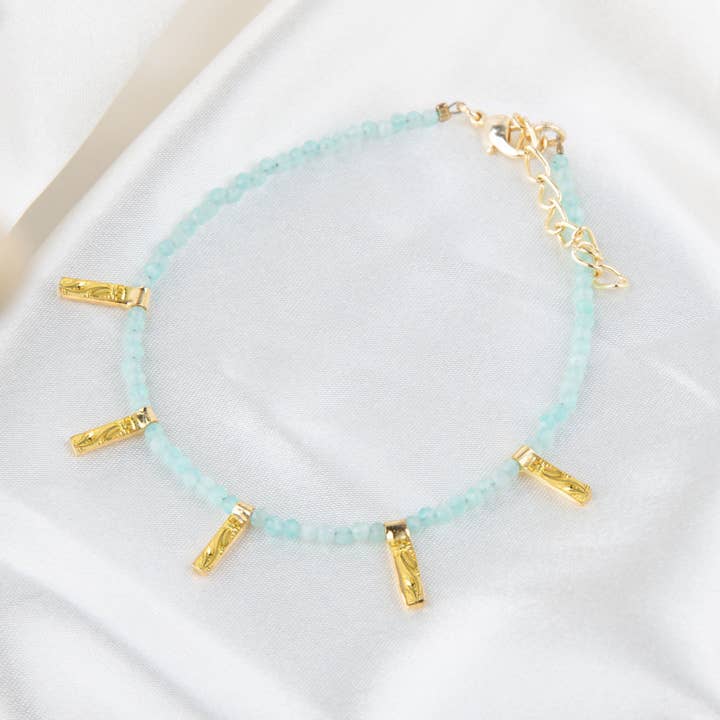 Taissa 18k Gold Genuine Amazonite Bar Bracelet for wholesale by Elsie & Zoey