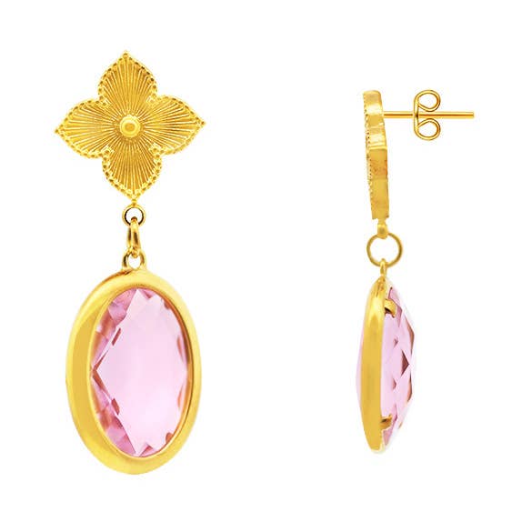 BRINCOS PENDENTES COM TREVO-DE-QUATRO-FOLHAS E CRISTAL OVAL por atacado de AMORINO SRL