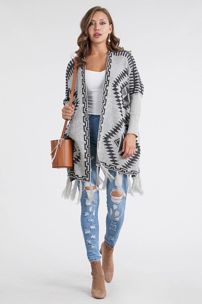 Oceanus Apparel - Vente Cardigan – femme - OUG10622-SP Cardigan en tricot poncho tribal à franges0