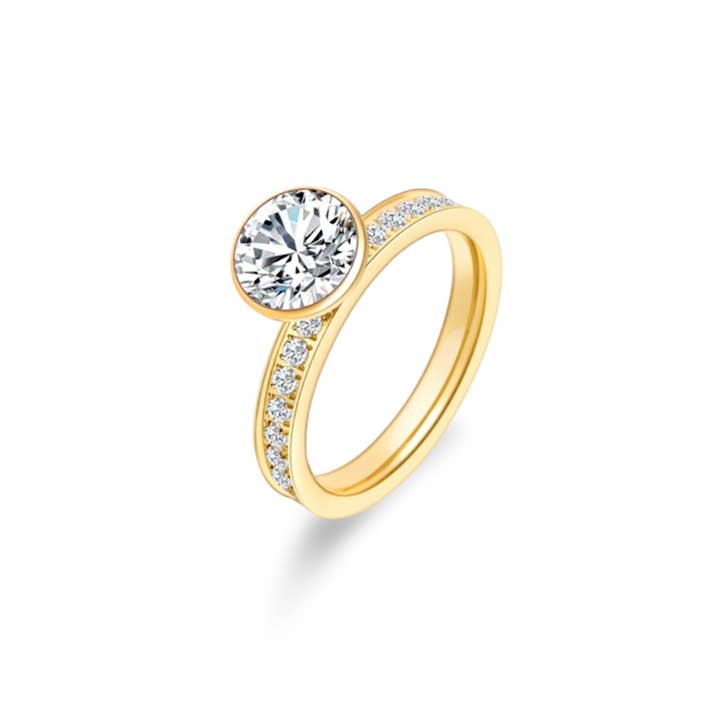 RG112G B.Tiff Gold 2 ct Solitaire Pave Engagement Ring for wholesale on Faire
