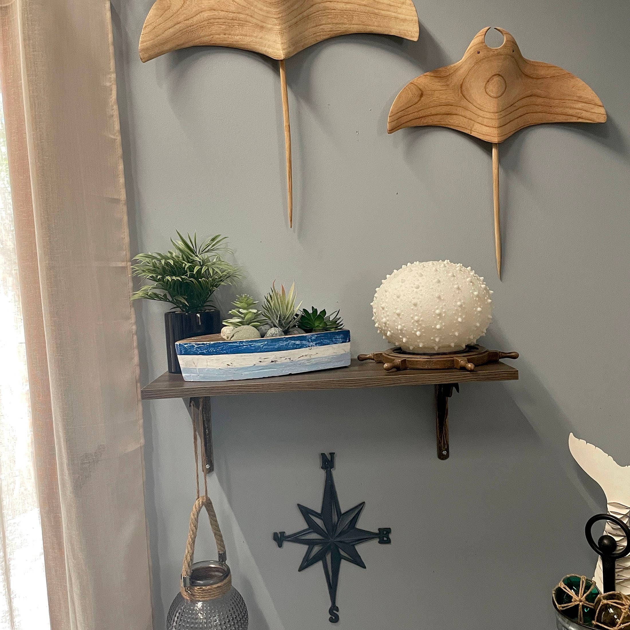 Zeckos - Vente Décorations de table - Centre de table décoratif bateau en bois rustique bleu et blanc 12"5